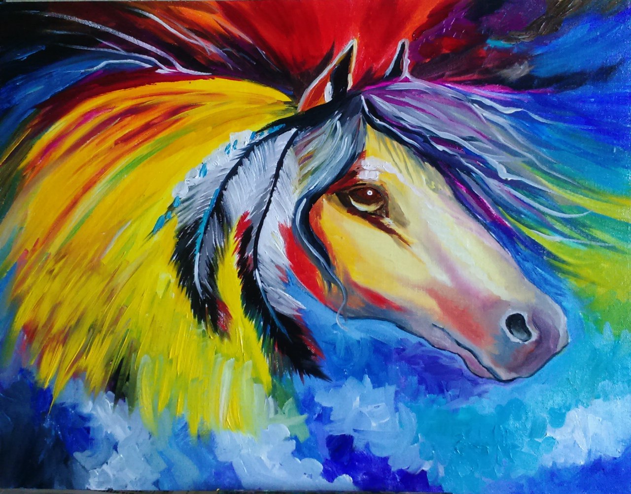 Лошадь рисунок красками